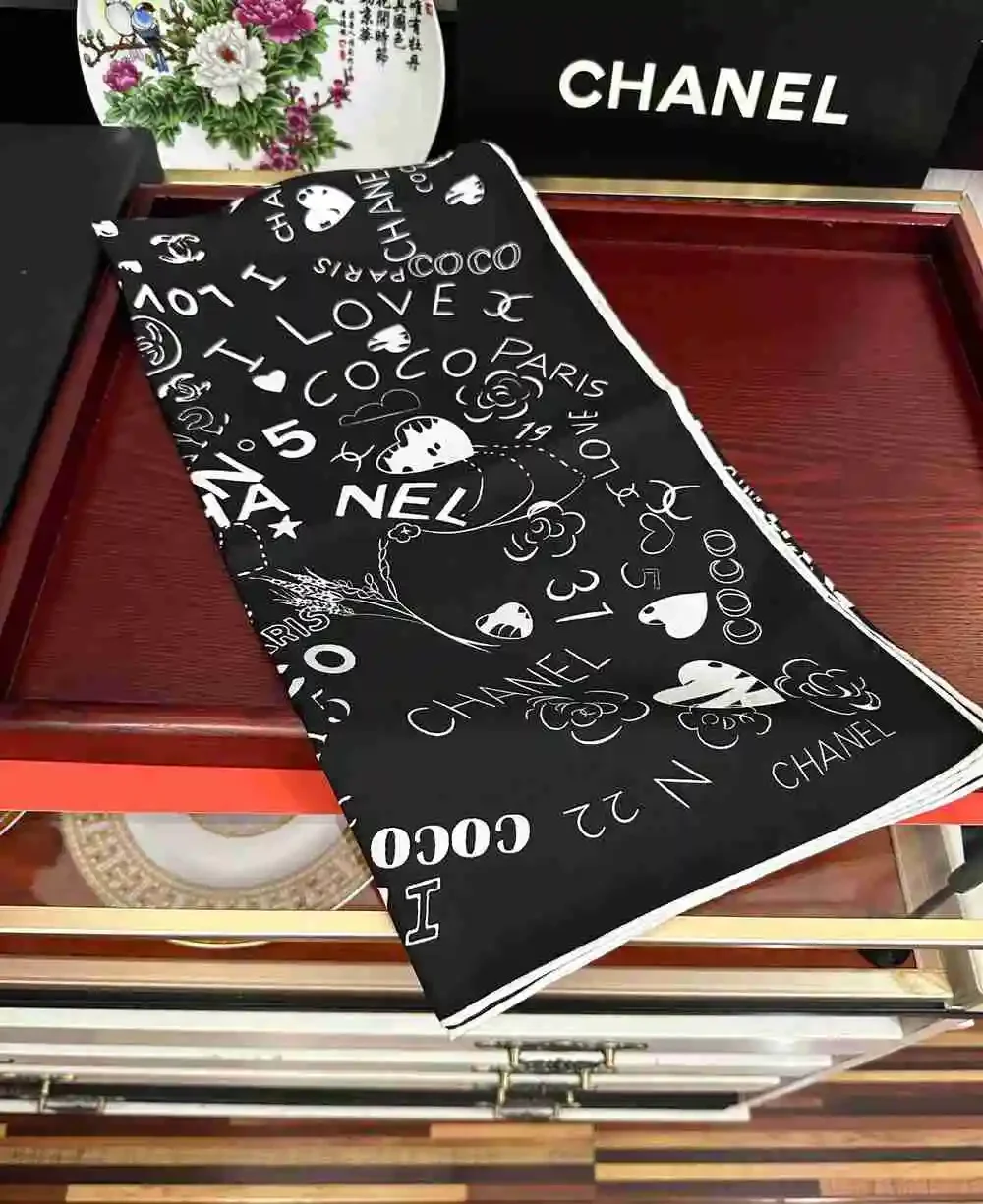 CHANEL Graffiti Print Silk Square Scarf 90×90cm